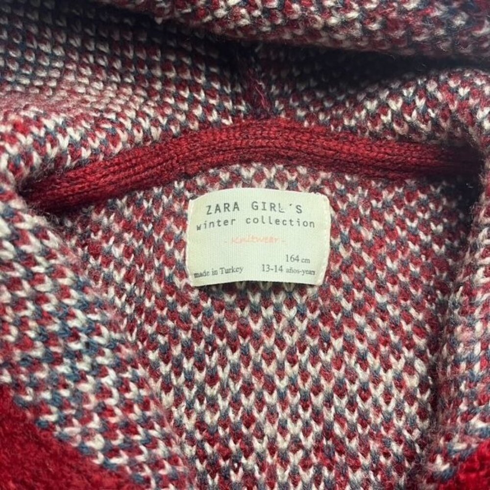 Zara Girls Winter Collection Knitwear Plaid Button Front Hooded Cardigan Size 13 - Picture 4 of 4